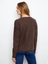 Charlie B Women's LS Drop Shoulder V-Neck Reversible Sweater