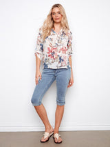 Charlie B Women's Roll Up Sleeve Cotton Gauze Blouse