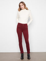 Charlie B Women's Cuffed Slim 5-Pocket Colored Twill Pants