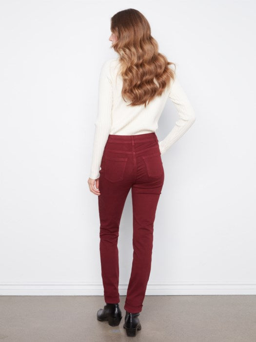 Charlie B Women's Cuffed Slim 5-Pocket Colored Twill Pants