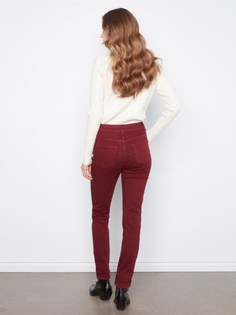 Charlie B Women's Cuffed Slim 5-Pocket Colored Twill Pants
