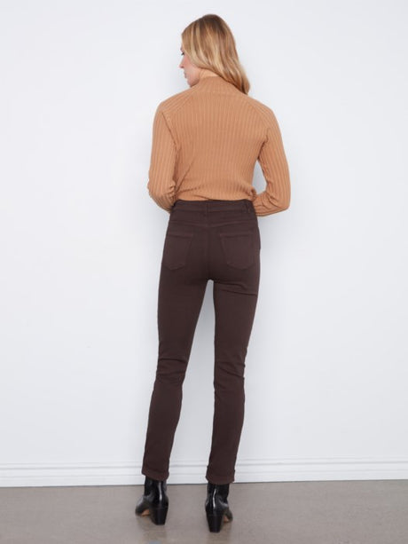 Charlie B Women's Cuffed Slim 5-Pocket Colored Twill Pants