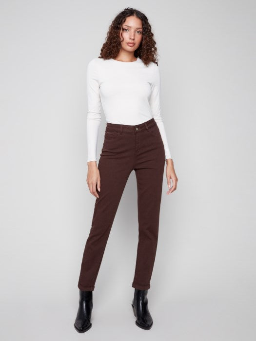 Charlie B Women's Cuffed Hem Slim 5-Pocket Twill Pants