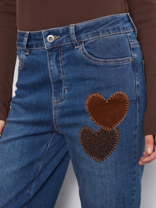 Charlie B Women's Straight Leg Heart Patch Pants