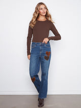 Charlie B Women's Straight Leg Heart Patch Pants