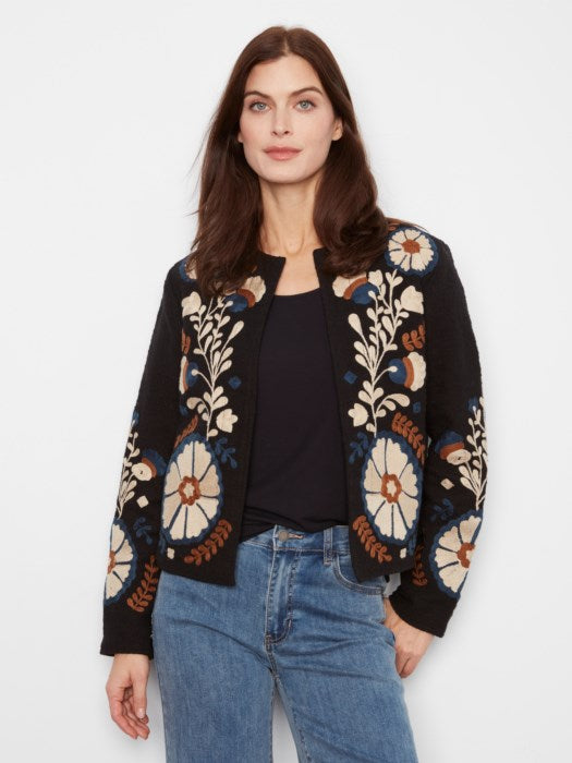 Charlie B Women's Edge to Edge Embroidered Basketweave Jacket