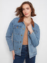 Charlie B Women's Contrast Corduroy Collar Denim Barn Jacket