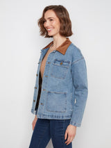 Charlie B Women's Contrast Corduroy Collar Denim Barn Jacket