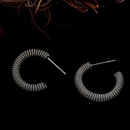Hackney Nine Kumasi Richly Textured Silver Hoop Earrings