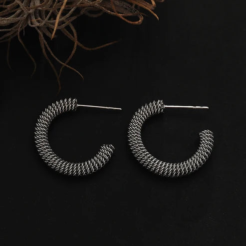 Hackney Nine Kumasi Richly Textured Silver Hoop Earrings