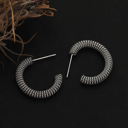 Hackney Nine Kumasi Richly Textured Silver Hoop Earrings