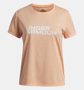Under Armour Youth Girls Tech Twist Logo Short Sleeve T-Shirt - Orange Bloc