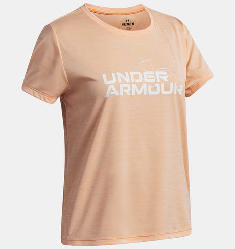 Under Armour Youth Girls Tech Twist Logo Short Sleeve T-Shirt - Orange Bloc