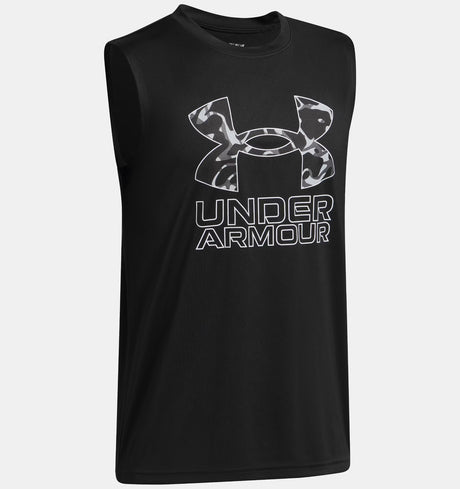 Under Armour Youth Boys Tech Hybrid Print Tank Top - Black/White