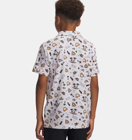 Under Armour Youth Boys Matchplay Printed Boys Polo - White/Orange