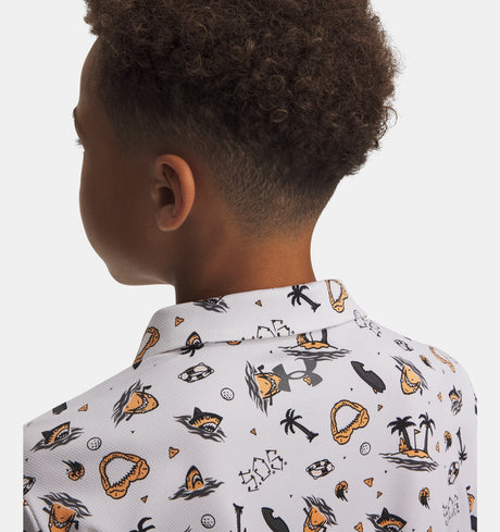 Under Armour Youth Boys Matchplay Printed Boys Polo - White/Orange
