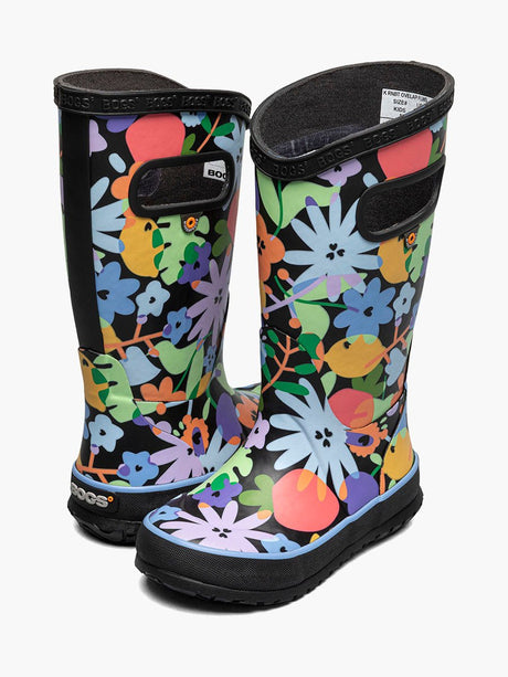 Bogs Kids Girls Overlap Flowers Rainboots - Black Multi