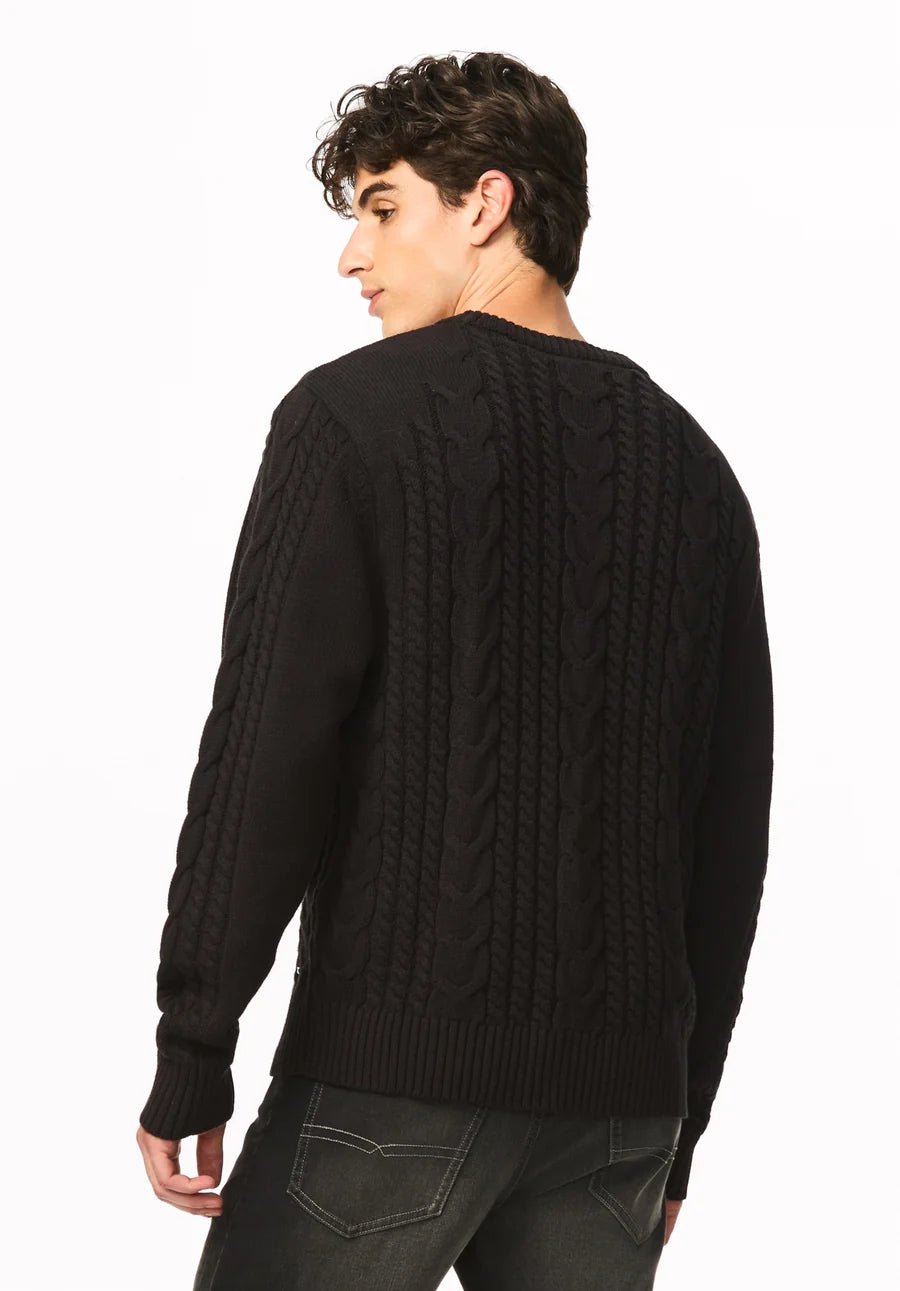Buffalo Men's Wicap Cable Knit Crew Neck Sweater - Black