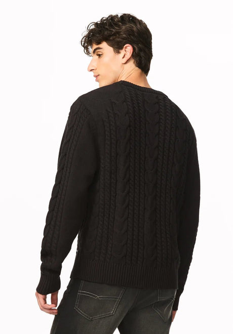 Buffalo Men's Wicap Cable Knit Crew Neck Sweater - Black