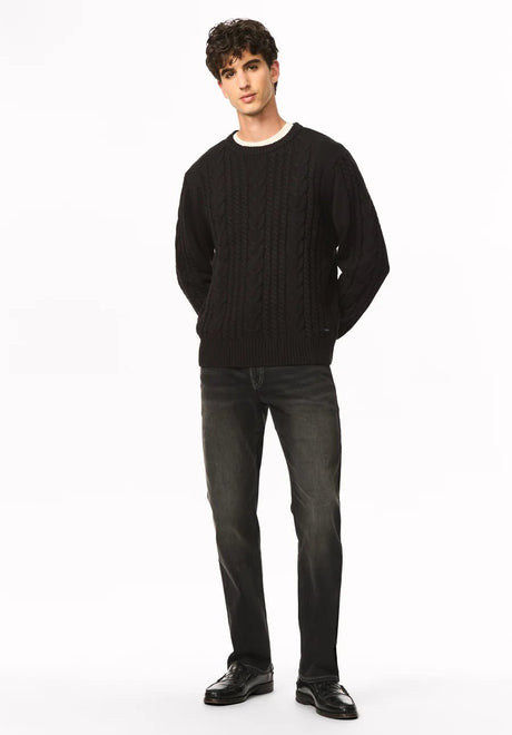 Buffalo Men's Wicap Cable Knit Crew Neck Sweater - Black