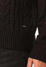 Buffalo Men's Wicap Cable Knit Crew Neck Sweater - Black