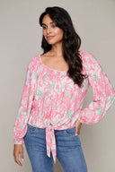 Carre Noir Women's Print Blouse - Pink/Green