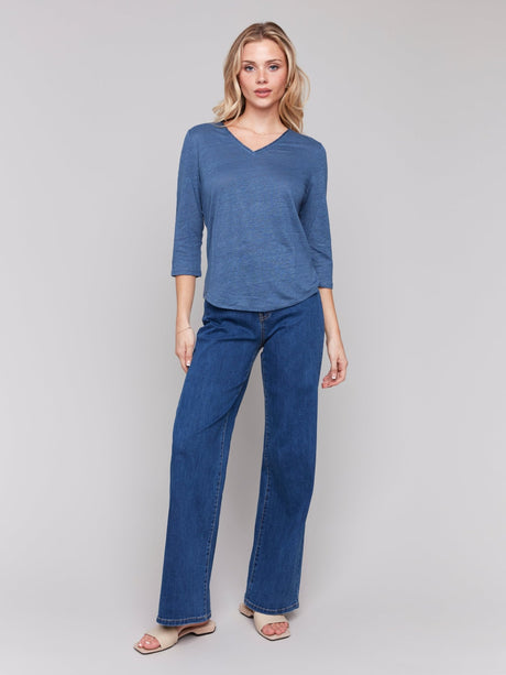 Charlie B Women's 3/4 Sleeve Top - Denim