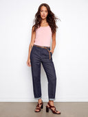 Charlie B Women's Belted Cross Hatch Denim Pants - Deep Blue