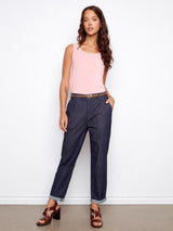Charlie B Women's Belted Cross Hatch Denim Pants - A&M Clothing & Shoes - Westlock