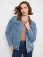 Charlie B Women's Contrast Corduroy Collar Denim Barn Jacket - Denim Blue