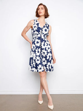 Charlie B Women's Cotton Voile Front Zip Knee Length Dress - Dahlia