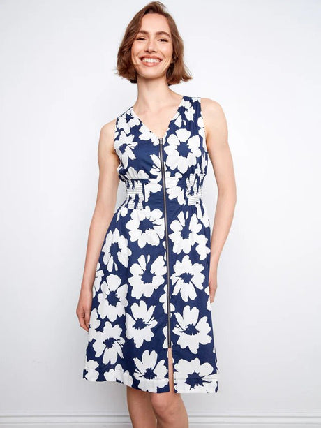 Charlie B Women's Cotton Voile Front Zip Knee Length Dress - Dahlia