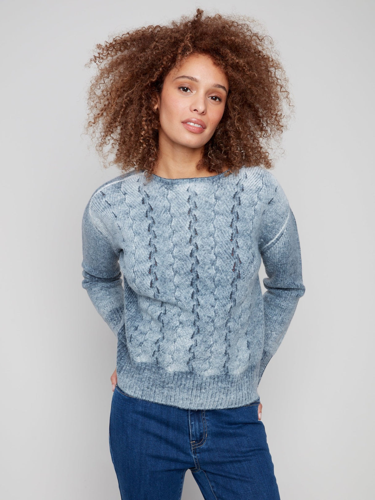 Charlie B Women's Crew Neck Fancy Stitch Sweater - A&M Clothing & Shoes - Westlock