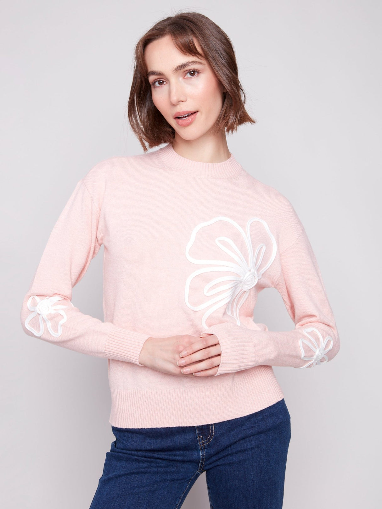 Charlie B Women's Crew Neck Soutache Detail Sweater - A&M Clothing & Shoes - Westlock