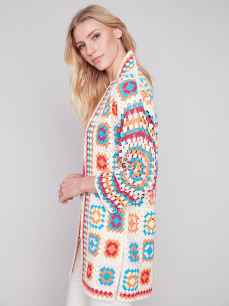 Charlie B Women's Crochet Long Cardigan - Punch