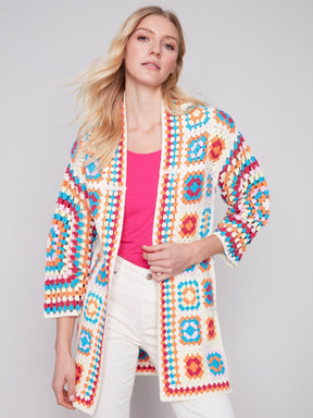 Charlie B Women's Crochet Long Cardigan - Punch