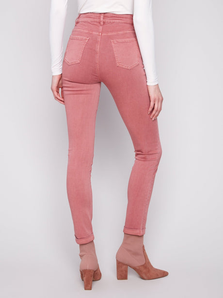 Charlie B Women's Cuffed Hem Slim 5-Pocket Twill Pants - Primrose