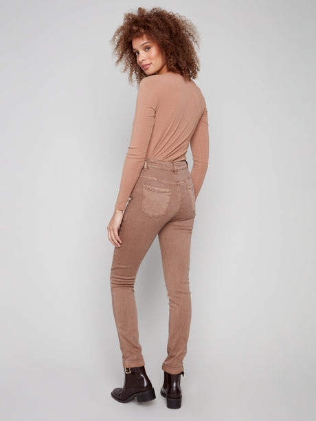 Charlie B Women's Cuffed Hem Slim 5-Pocket Twill Pants - Truffle