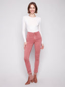 Charlie B Women's Cuffed Hem Slim 5-Pocket Twill Pants - Primrose