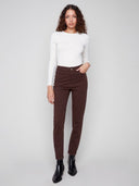 Charlie B Women's Cuffed Hem Slim 5-Pocket Twill Pants - Mocha