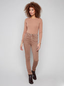 Charlie B Women's Cuffed Hem Slim 5-Pocket Twill Pants - Truffle