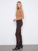 Charlie B Women's Cuffed Slim 5-Pocket Colored Twill Pants - Coffee