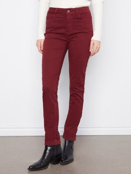 Charlie B Women's Cuffed Slim 5-Pocket Colored Twill Pants - Black