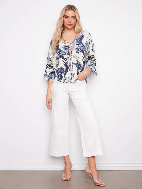 Charlie B Women's Dolman Sleeve Button Front Blouse - Paisley