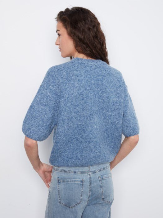 Charlie B Women's Elbow Sleeve Balloon Shape Sweater - Heather Denim