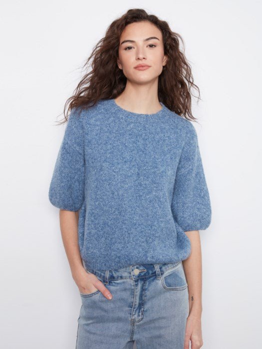 Charlie B Women's Elbow Sleeve Balloon Shape Sweater - Heather Denim