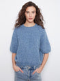 Charlie B Women's Elbow Sleeve Balloon Shape Sweater - Heather Denim