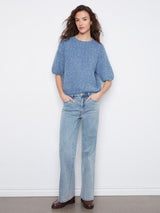 Charlie B Women's Elbow Sleeve Balloon Shape Sweater - Heather Denim