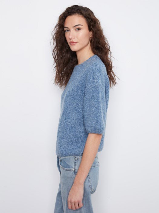 Charlie B Women's Elbow Sleeve Balloon Shape Sweater - Heather Denim