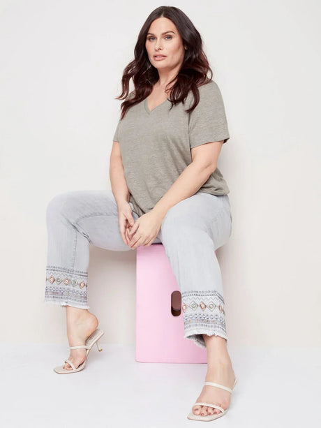 Charlie B Women's Embroidered Jeans Plus - Grey